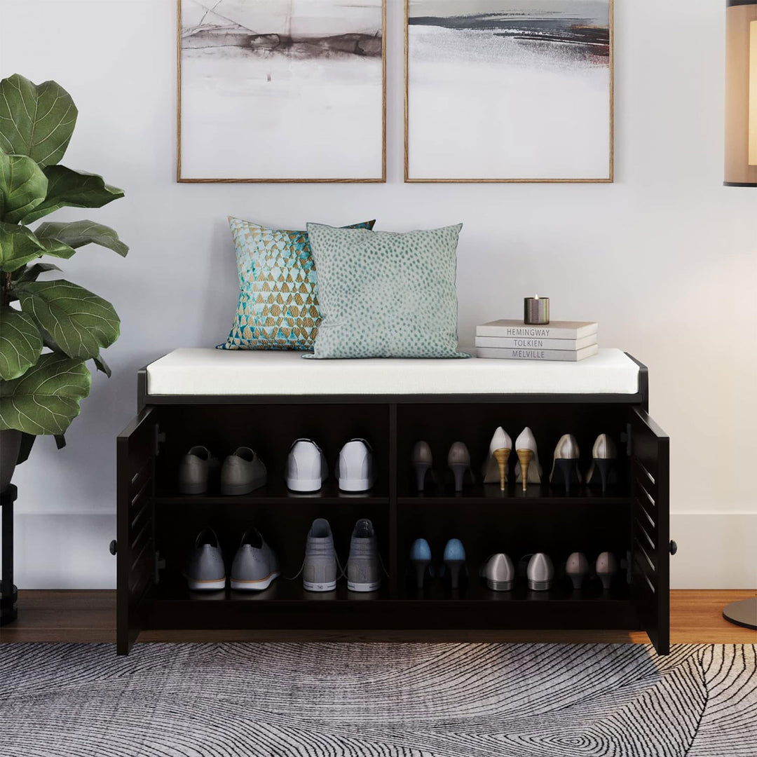 Sturdis Shoe Storage Cushion Seat Bench w/Adjustable Shelves, Espresso (Used) - VMInnovations