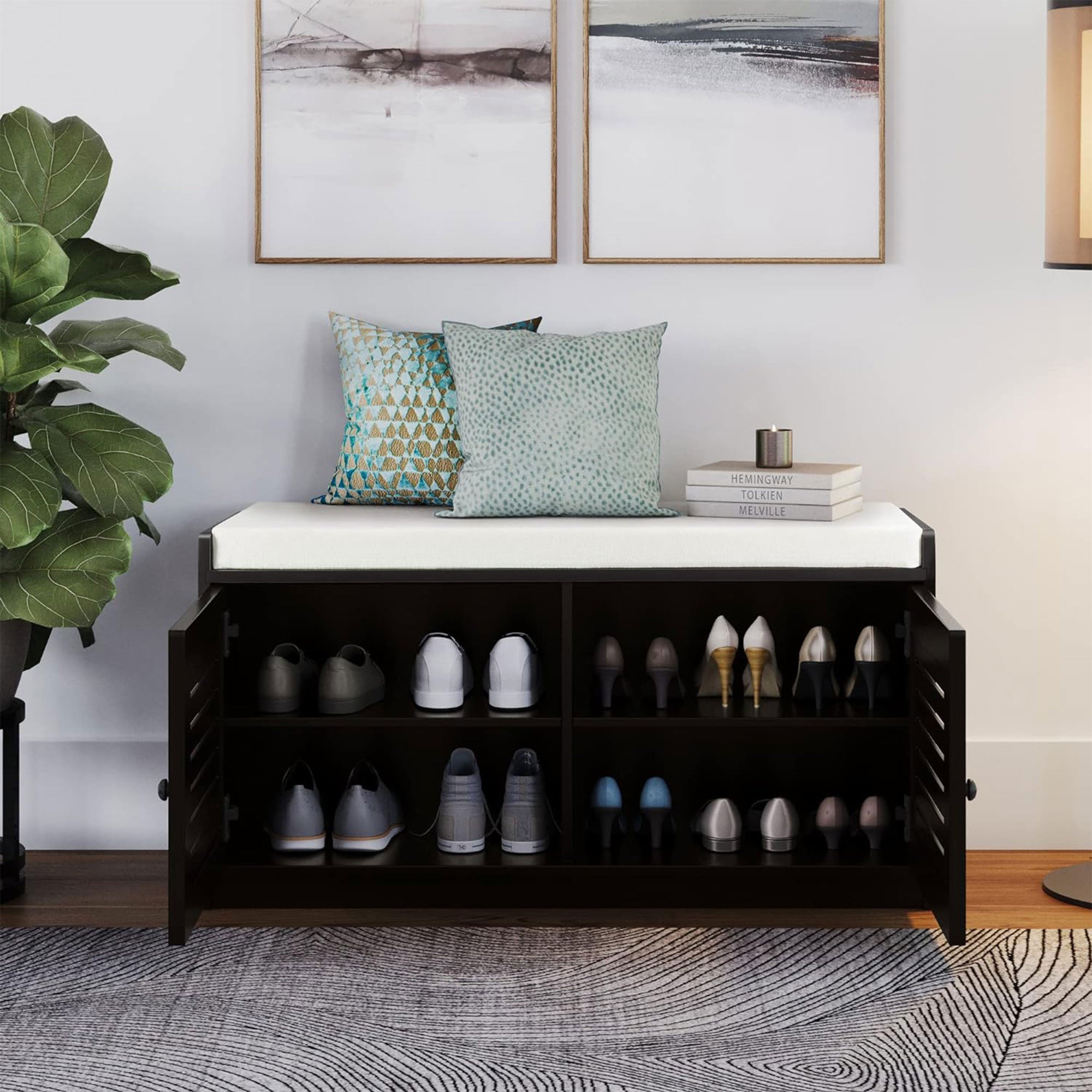Sturdis Shoe Storage Cushion Seat Bench w/Adjustable Shelves, Espresso(Open Box) - VMInnovations