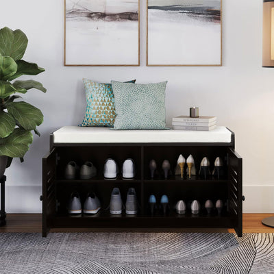 Sturdis Shoe Storage Cushion Seat Bench w/Adjustable Shelves, Espresso(Open Box) - VMInnovations