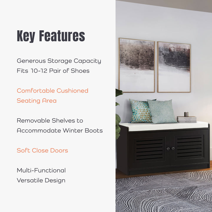 Sturdis Shoe Storage Cushion Seat Bench w/Adjustable Shelves, Espresso(Open Box)