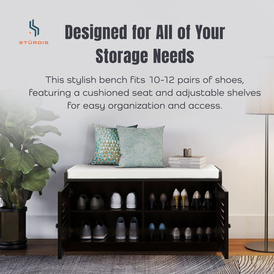 Sturdis Shoe Storage Cushion Seat Bench w/Adjustable Shelves, Espresso(Open Box) - VMInnovations