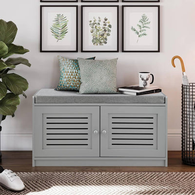 Sturdis Shoe Storage Bench w/Adjustable Shelves & Cushioned Seat, Gray(Open Box) - VMInnovations