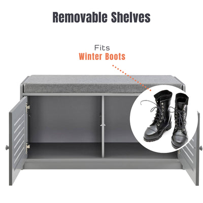 Sturdis Shoe Storage Bench w/Adjustable Shelves & Cushioned Seat, Gray(Open Box) - VMInnovations