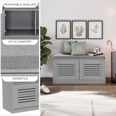 Sturdis Shoe Storage Bench w/Adjustable Shelves & Cushioned Seat, Gray(Open Box) - VMInnovations