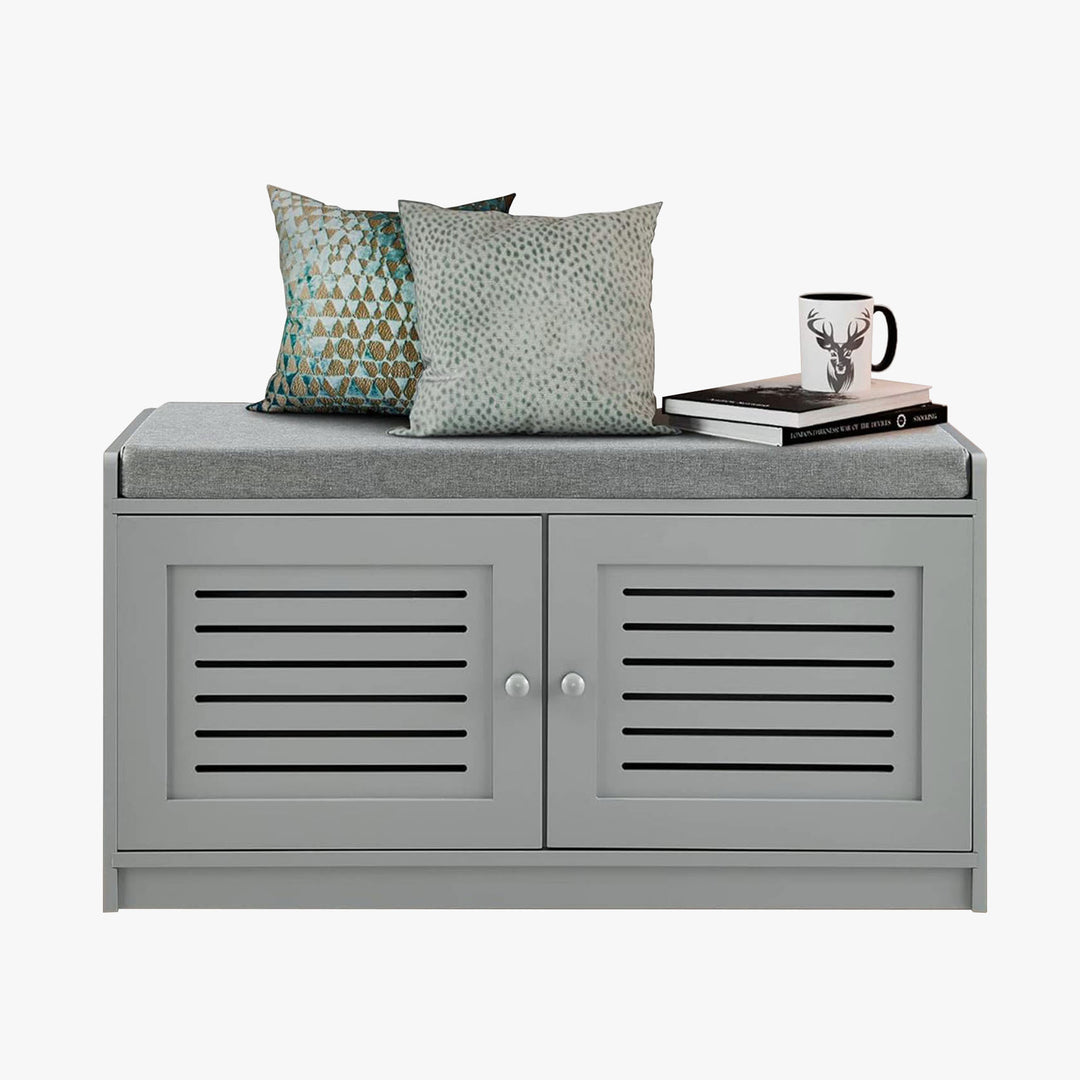 Sturdis Modern Shoe Storage Bench w/ Adjustable Shelves & Cushioned Seat, Gray