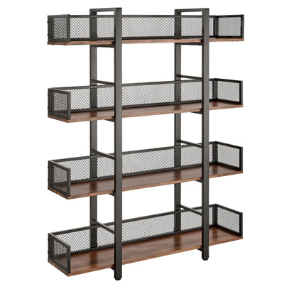 Sturdis 4 Tier Solid Wood Metal Bookshelf with Mesh Barriers, Black (Open Box)