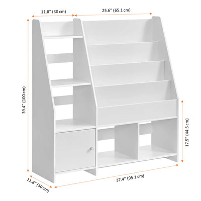 Sturdis Round Edge Wooden Durable Kids Bookshelf w/Step Shelves, White(Open Box) - VMInnovations