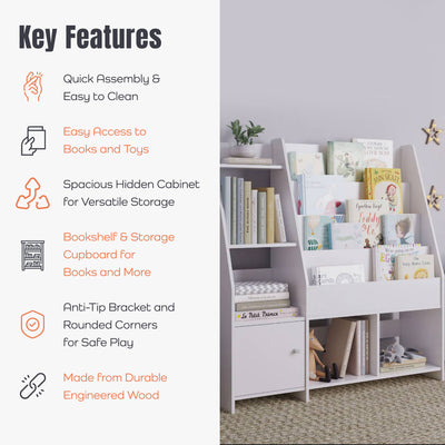 Sturdis Round Edge Wooden Durable Kids Bookshelf w/Step Shelves, White(Open Box) - VMInnovations