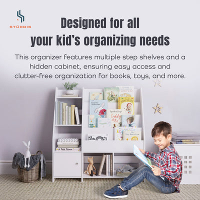 Sturdis Round Edge Wooden Durable Kids Bookshelf w/Step Shelves, White(Open Box) - VMInnovations