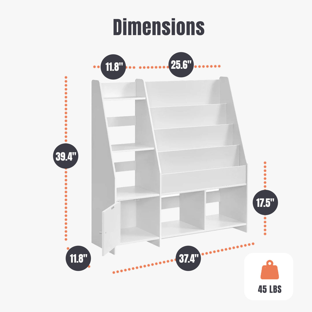 Sturdis Round Edge Wooden Durable Kids Bookshelf w/Step Shelves, White(Open Box)