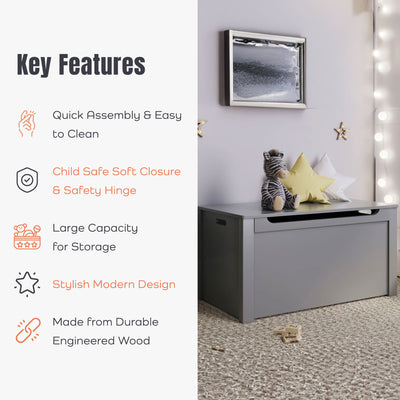 Sturdis Wooden Toy Box Stylish & Spacious for Home Organization, Gray (Used) - VMInnovations