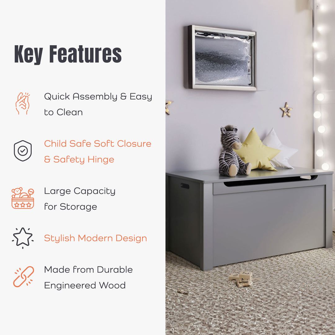 Sturdis Wooden Toy Box Stylish & Spacious for Home Organization, Gray (Used) - VMInnovations
