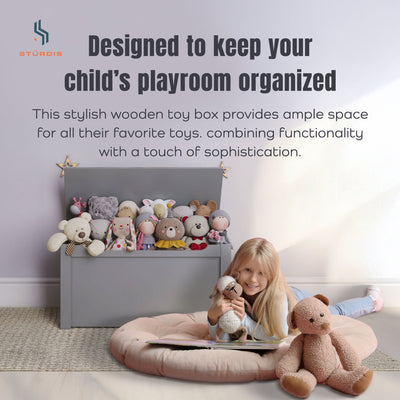 Sturdis Wooden Toy Box Stylish & Spacious for Home Organization, Gray (Used) - VMInnovations