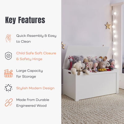 Sturdis Wooden Toy Box Stylish Spacious Storage for Home Organization, White - VMInnovations