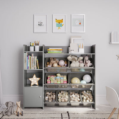 Sturdis Kids Toy Storage Organizer w/Cabinet, Bookshelf & 8 Toy Bins (For Parts)
