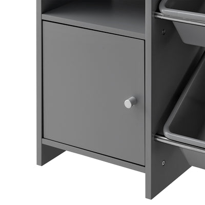 Sturdis Kids Storage Organizer w/Cabinet, Bookshelf & 8 Toy Bins, Gray(Open Box) - VMInnovations