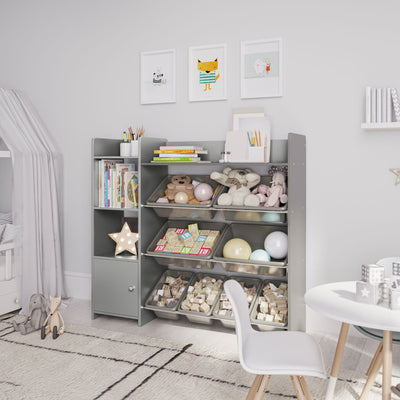 Sturdis Kids Toy Storage Organizer w/Cabinet, Bookshelf & 8 Toy Bins (For Parts)
