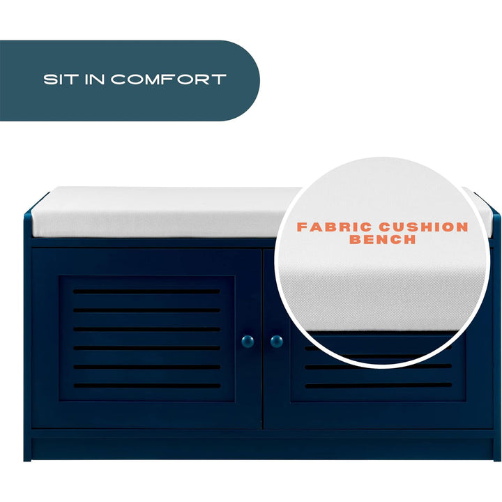 Sturdis Modern Shoe Storage Cushioned Seat Bench with Shelves, Blue (For Parts) - VMInnovations