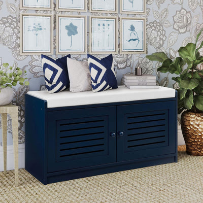 Sturdis Modern Shoe Storage Cushioned Seat Bench with Shelves, Blue (For Parts) - VMInnovations