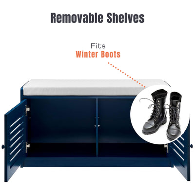 Sturdis Modern Shoe Storage Cushioned Seat Bench with Shelves, Blue (For Parts) - VMInnovations