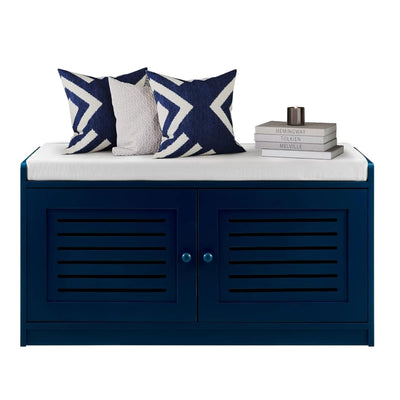 Sturdis Shoe Storage Cushioned Seat Bench w/Adjustable Shelves, Blue (Open Box) - VMInnovations