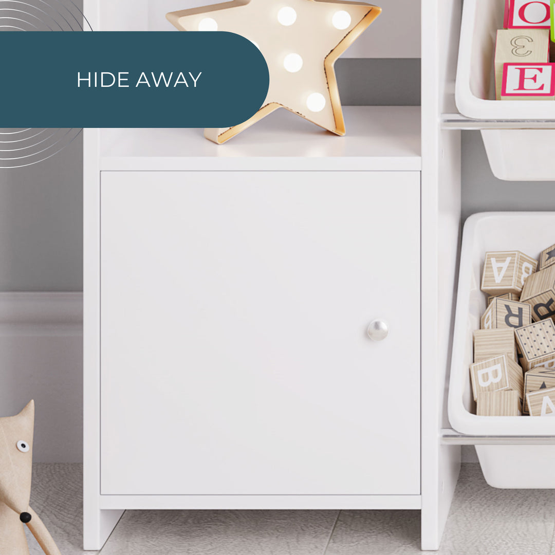 Sturdis Toy Storage w/Cabinet, Bookshelf & 8 Toy Bins, White (For Parts)