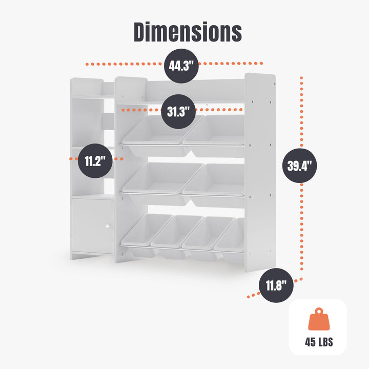 Sturdis Toy Storage w/Cabinet, Bookshelf & 8 Toy Bins, White (For Parts)