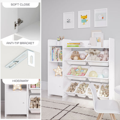 Sturdis Toy Storage Organizer w/Cabinet, Bookshelf & 8 Bins, White (Open Box) - VMInnovations
