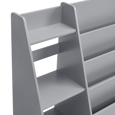 Sturdis Modern Round Edge Wooden Durable Kids Bookshelf with Step Shelves, Gray - VMInnovations