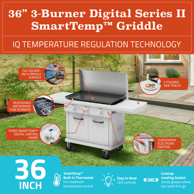 LoCo Cookers 3-Burner Digital Series II Propane SmartTemp Flat Top Grill, 36" - VMInnovations
