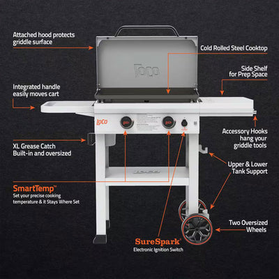 Loco Cookers 2-Burner SmartTemp Griddle Outdoor Flat Top Propane Gas Grill, 26" - VMInnovations