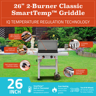 Loco Cookers 2-Burner SmartTemp Griddle Flat Top Propane Gas Grill,26"(Open Box) - VMInnovations