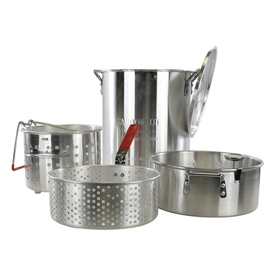 Loco Cookers 30 Quart Aluminum Circular Pots Kit for Boiling & Steaming, Silver