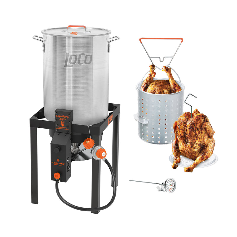 Loco Cookers 30 Quart Propane Manual Ignition Aluminum Cylinder Turkey Fryer