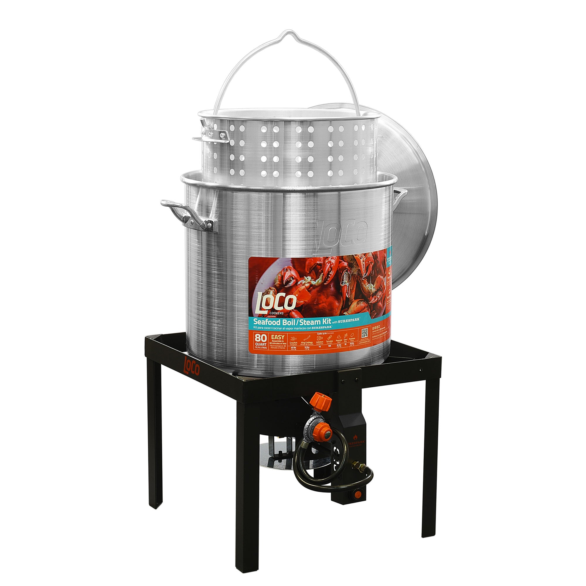 Loco Cookers 80qt SureSpark Seafood Boil & Steam Kit w/Twist & Drain (Open Box) - VMInnovations