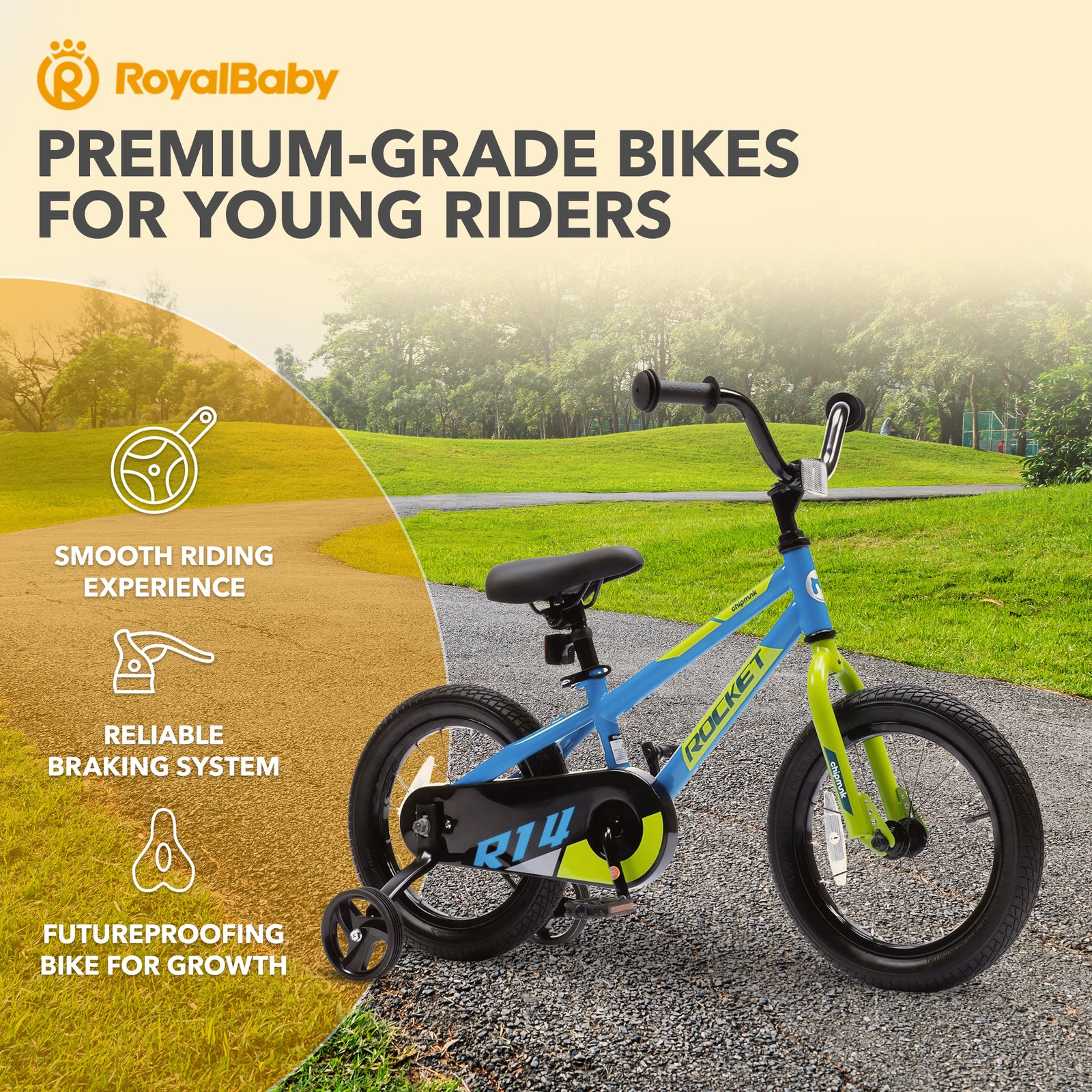RoyalBaby Rocket Outdoor Children's Bike, 14 In, Blue (Open Box) - VMInnovations
