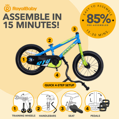 RoyalBaby Rocket Outdoor Children's Bike, 14 In, Blue (Open Box) - VMInnovations
