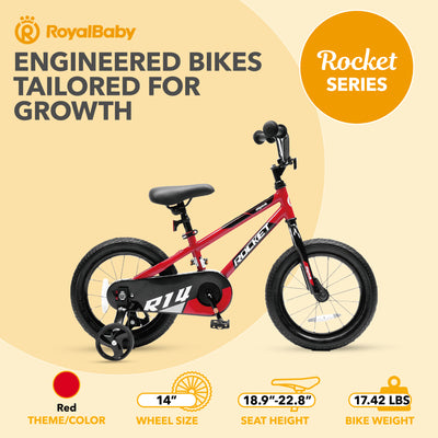RoyalBaby Rocket Children's Bike with Training Wheels, 14 Inch, Red (Open Box) - VMInnovations