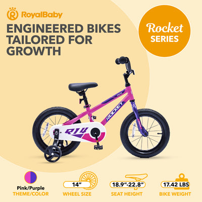 RoyalBaby Rocket Outdoor Children's Bike with Training Wheels, 14 In (Open Box)