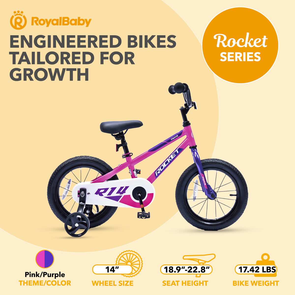 RoyalBaby Rocket Outdoor Children's Bike with Training Wheels, 14 In (Open Box)