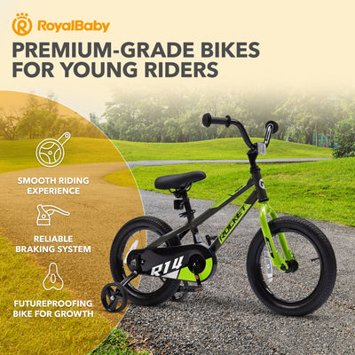 RoyalBaby Rocket Outdoor Children's Bike with Training Wheels, 16 Inch, Black
