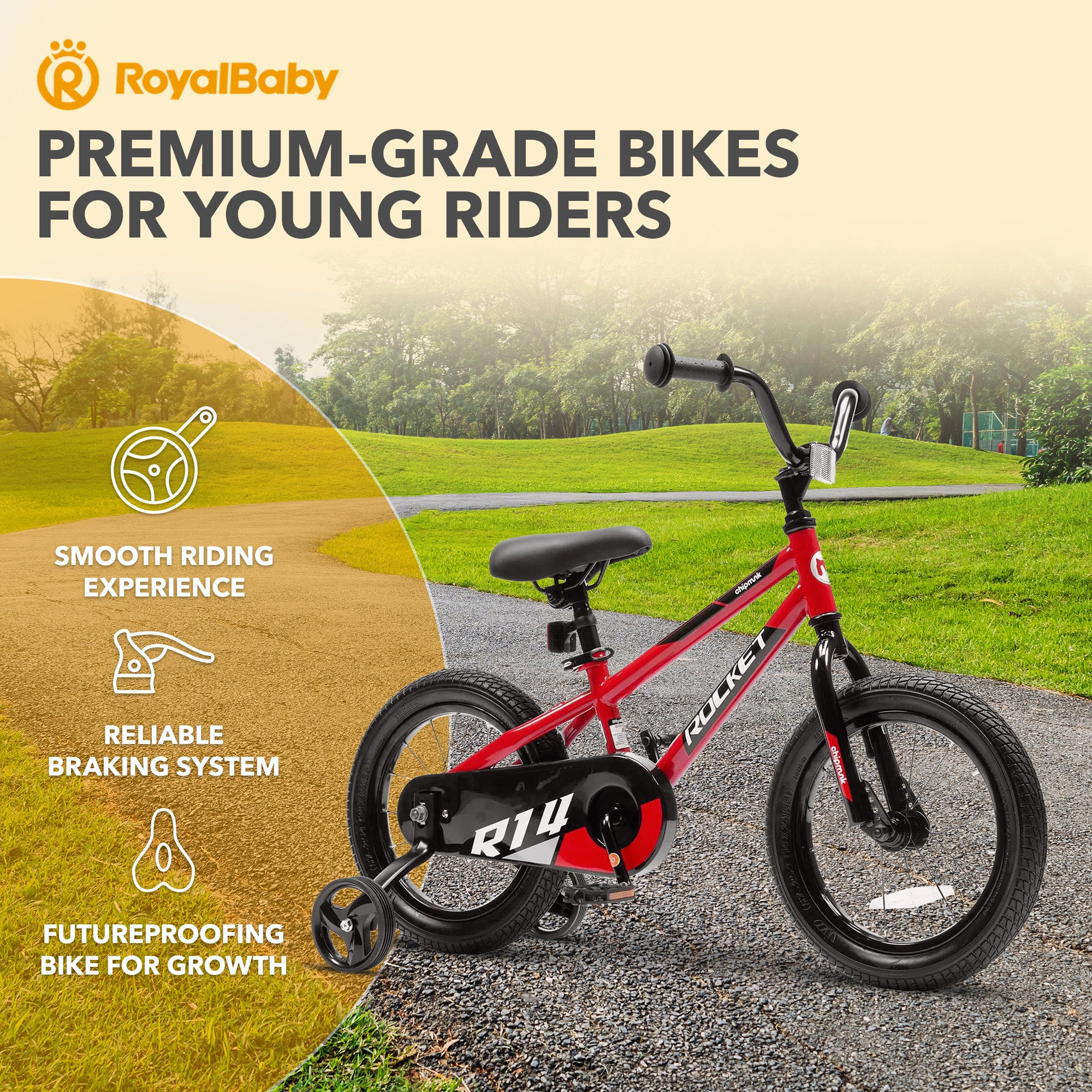 RoyalBaby Rocket Outdoor Children's Bike with Training Wheels, 12 Inch, Red
