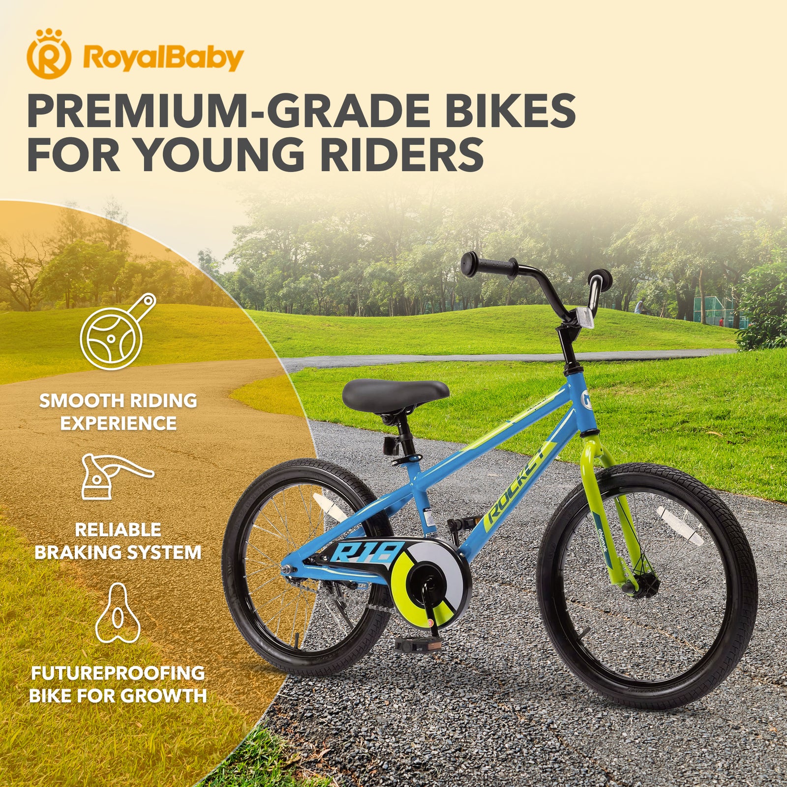 RoyalBaby Rocket Outdoor Children's Sport Bike with Kickstand, 18 Inch, Blue - VMInnovations