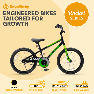 RoyalBaby Rocket Outdoor Children's Sport Bike with Kickstand, 18 Inch, Black - VMInnovations