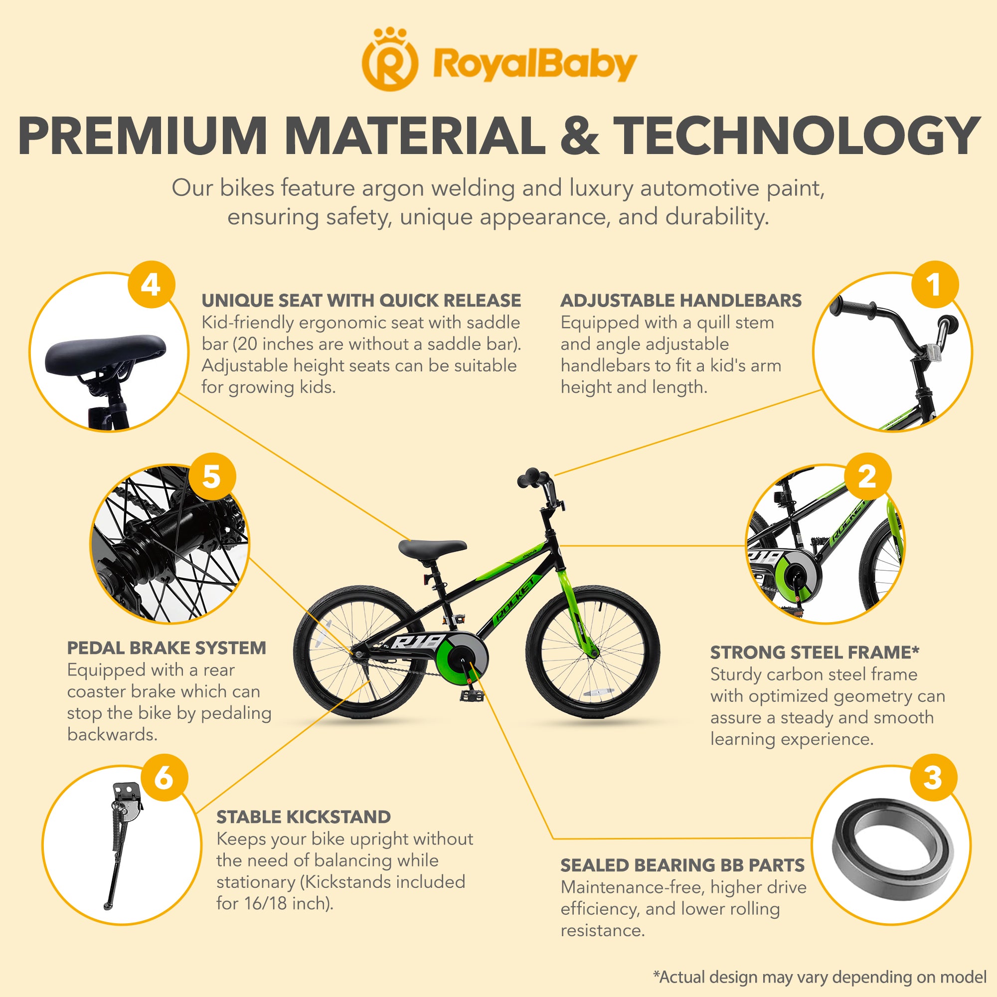 RoyalBaby Rocket Outdoor Children's Sport Bike with Kickstand, 18 Inch, Black - VMInnovations