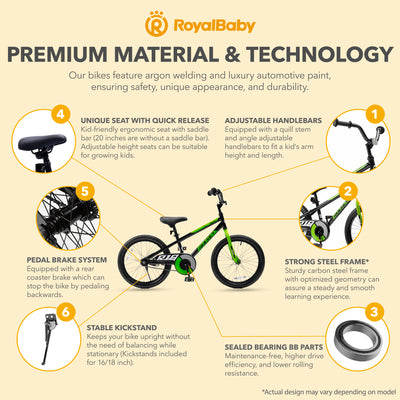 RoyalBaby Rocket Outdoor Children's Sport Bike with Kickstand, 18 Inch, Black - VMInnovations