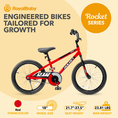 RoyalBaby Rocket Outdoor Children's Sport Bike with Kickstand, 18 Inch, Red