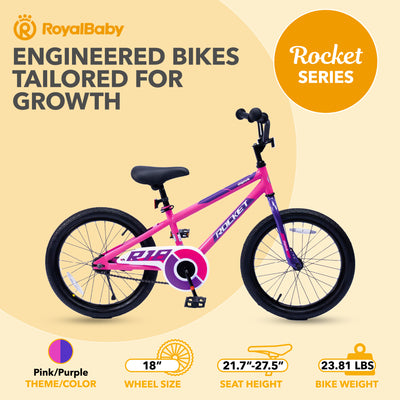 RoyalBaby Rocket Outdoor Children's Sport Bike with Kickstand, 18 Inch, Pink - VMInnovations