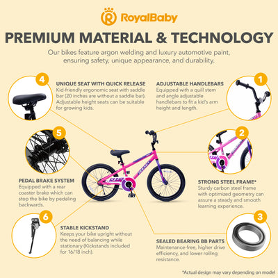 RoyalBaby Rocket Outdoor Children's Sport Bike with Kickstand, 18 Inch, Pink - VMInnovations