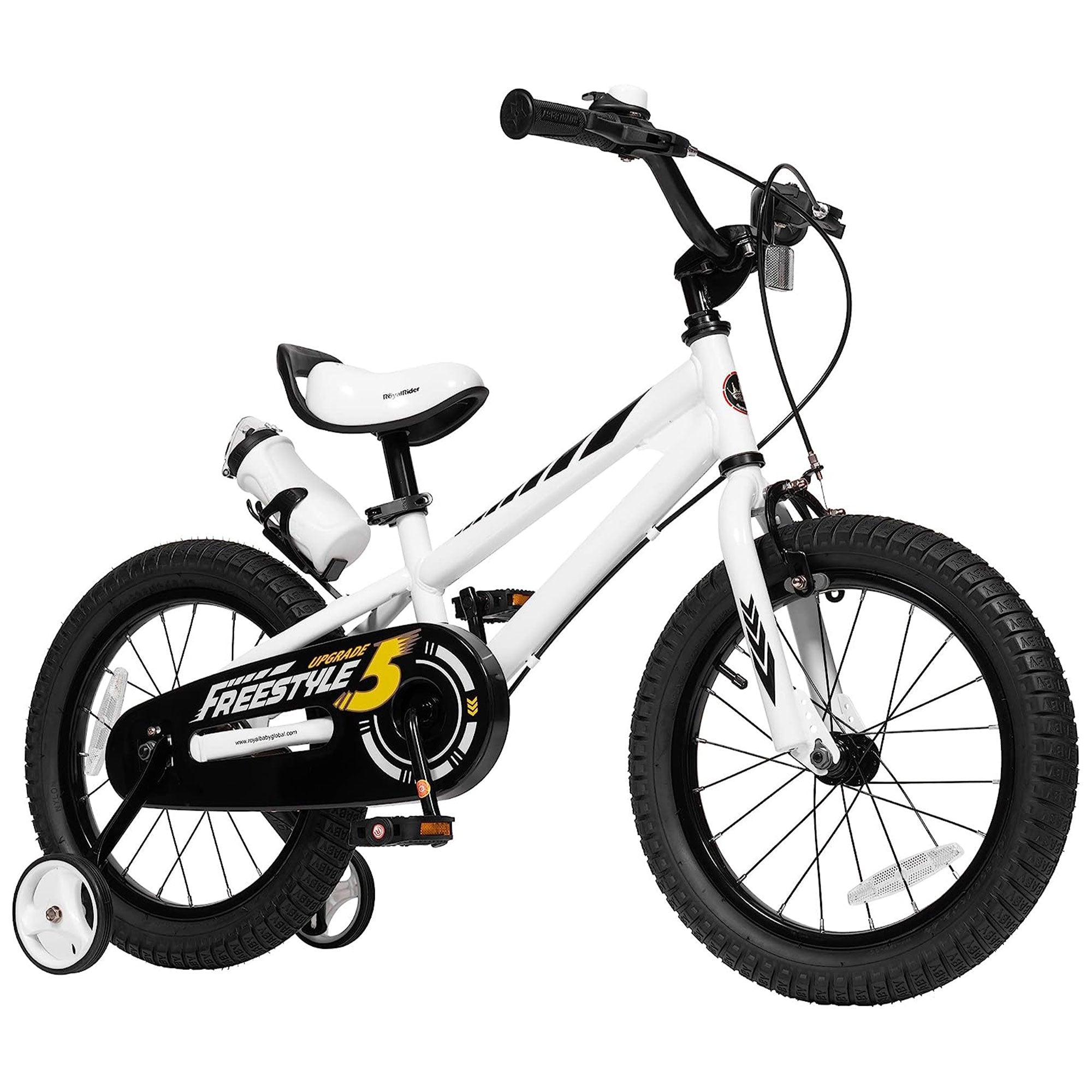 RoyalBaby Freestyle Outdoor Kid's Bicycle with Training Wheels, 12 Inch, White - VMInnovations